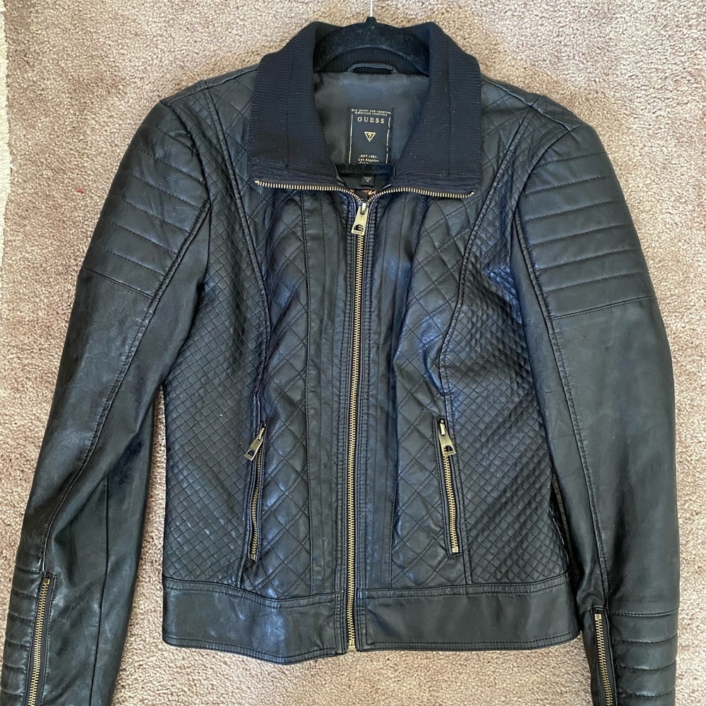 Guess Black Leather Motorcycle Jacket